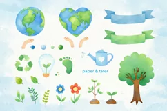 Watercolor Earth Day Clipart, Environment PNG Graphics Product Image 3