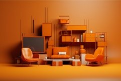 Modern living room in monochromatic orange tone Product Image 1