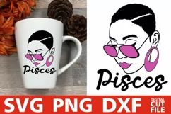 Pisces Zodiac Sign svg, Black Woman in Glasses, Short Hair Product Image 2