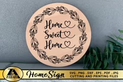 Home Sign SVG Home Round Sign SVG Farmhouse Wreath SVG Product Image 1