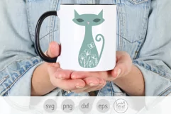 Floral Cat Silhouette Svg, Flower Cat SVG, Cat with Flowers Product Image 3