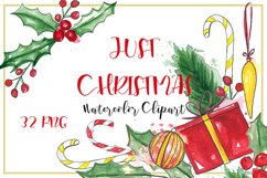 Just Christmas. Watercolor clipart. Product Image 1