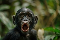 Astonished young chimpanzee in natural habitat Product Image 1
