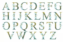 Watercolor Foliage Alphabet & Numbers Turquoise Gold Clipart Product Image 2