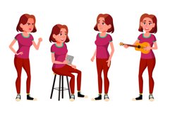 Teen Girl Poses Set Vector. Positive Person. For Postcard Product Image 1