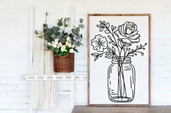 Farmhouse Mason Jar Floral Flowers Bouquet Arrangement SVG Product Image 1