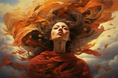 Autumnal dream: woman embraced by fiery leaves Product Image 1