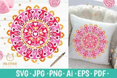 Valentine Mandala with hearts svg , valentines day decor Product Image 1