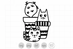 Cute Cats with Cactus Plant SVG Cut File for Cricut Product Image 1