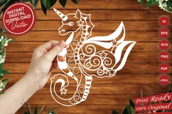 Papercut Sea Horse Unicorn Pony Templates, Paper Craft Art Product Image 1