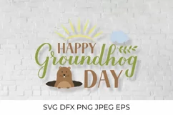 Groundhog Day lettering SVG. Cute cartoon woodchuck Product Image 1
