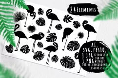 American flamingo and tropic leaves silhouettes Product Image 1