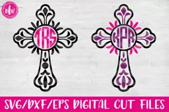 Monogram Flourish Cross Set - SVG, DXF, EPS Cut File Product Image 1
