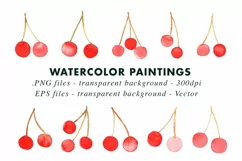 Watercolor Cherries Illustration Clip Art in PNG & EPS Product Image 2