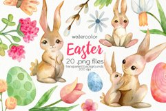 Watercolor Easter Bunny Clipart - PNG Files Product Image 1