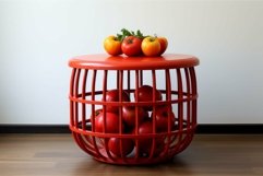 Fresh tomatoes on red wire basket table Product Image 1