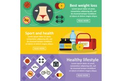 Health lifestyle banner horizontal set, flat style Product Image 1