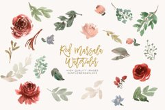 Red Marsala Watercolor Elements, Clipart Flowers Product Image 3