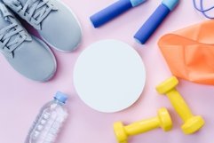 Flat lay of sport fitness equipments with mock up Product Image 1