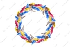 Watercolor colorful bird feather circle wreath composition Product Image 1