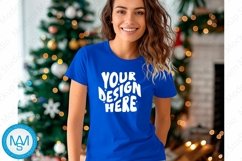 Bella Canvas 3001 Christmas, Woman Blue Tshirt Mockup Product Image 1