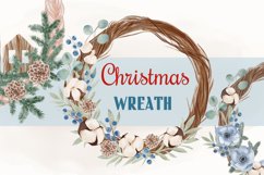 Watercolor Christmas Wreath, Christmas Wreath, Winter png Product Image 1