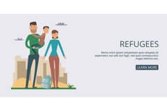 Refugees banner horizontal man, cartoon style Product Image 1