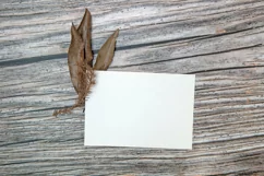A5 paper mockup with dry leaves on wooden background Product Image 3