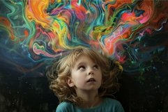 Young child looking up with awe at vibrant abstract colors s Product Image 1