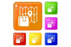 Gps tracking delivery box icons set vector color Product Image 1