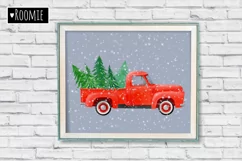 Watercolor Christmas Red TRUCK with pine trees PNG, New Year Product Image 4