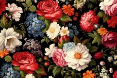 Seamless pattern of vibrant flowers against a dark backdrop, Product Image 1