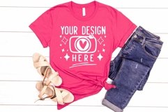 Bella Canvas 3001 Heather Rasberry Mockup, Unisex Tshirt Moc Product Image 1