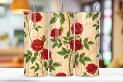  20oz skinny tumbler, tapered tumbler wrap, straight tumbler design, Victorian rose art, seamless antique design, seamless curiosity rose tumbler, aged floral tumbler wrap, crimson specimen rose design, antique botanical tumbler wrap, 20oz skinny tumbler 