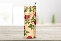  20oz skinny tumbler, tapered tumbler wrap, straight tumbler design, Victorian rose art, seamless antique design, seamless curiosity rose tumbler, aged floral tumbler wrap, crimson specimen rose design, antique botanical tumbler wrap, 20oz skinny tumbler 