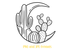 Cacti And Moon Wreath Flower Illustration Clipart PNG 