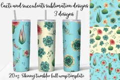 Cacti and succulents sublimation design Skinny tumbler wrap design    