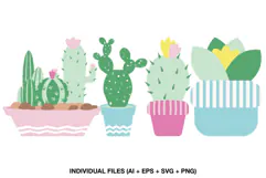 Cactus clipart collection with four colorful potted plant designs