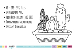 succulent digital stamps black line art