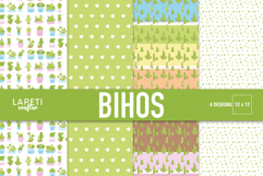 Cactus digital paper pack with 4 soft green 12x12 printable designs for baby shower and nursery crafts.