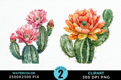 Watercolor Cactus Flower PNG Set Clipart Product Image 1