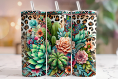 Aztec Leopard Tumbler Wrap, Cactus Tumbler, Western Tumbler Product Image 1