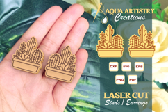 Cactus Plant Pot Earrings, Studs Laser Cut Template SVG Product Image 1