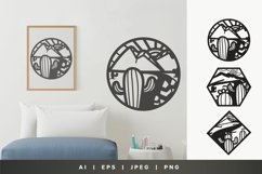 Cactus and Desert Mountain Scenery in Geometric Shape Set Product Image 1