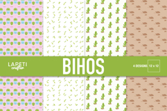 Four coordinating cactus digital papers in pink, green, white and sandy brown