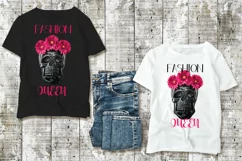 Fashion Queen Sublimation PNG Black skull pink flowers Product Image 5