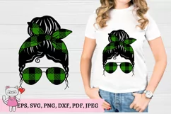 Green Buffalo Plaid Mom Life svg, Glasses Cut Files Product Image 1