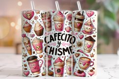 Cafecito Y Chisme Tumbler Wrap PNG, Coffee Tumbler, Mexican Product Image 1