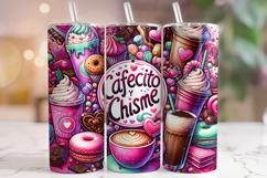 Cafecito Y Chisme Tumbler Wrap PNG, Coffee Tumbler, Mexican Product Image 1