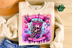 Dead Inside But Caffeinated PNG, Funny Skeleton PNG, Coffee Product Image 1